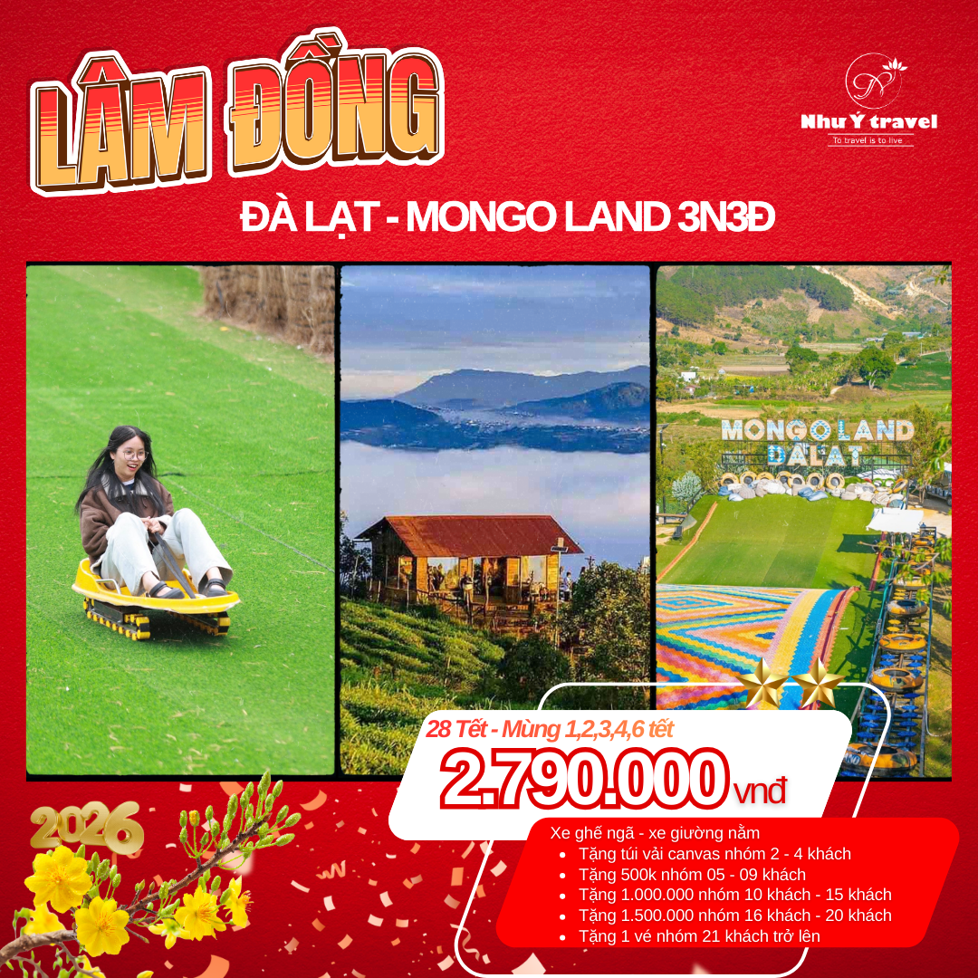 TOUR TẾT AL 2026 - TOUR ĐÀ LẠT – SĂN MÂY – MONGO LAND – ĐUA XE GO KART - HAPPY HILLS – NGẮM HOA MAI ANH ĐÀO 3N3Đ - MS 01